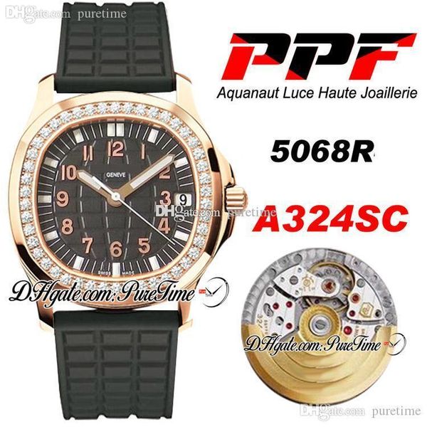 

ppf 5068r-003 a324sc haute joaillerie ladies watch womens rose gold diamond bezel black texture dial rubber edition ptpp puretime e5, Slivery;brown