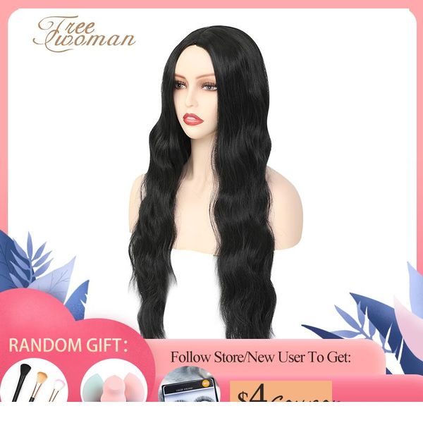 

oman 24in long water wave synthetic wigs for women cosplay fake hair wig heat resistant female wig natural blue b wmtvlo, Black
