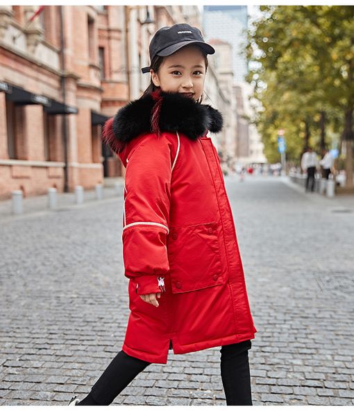 

2020 winter girl down jacket hooded thick windproof down jacket long out windbreaker jacket with fur collar, Blue;gray