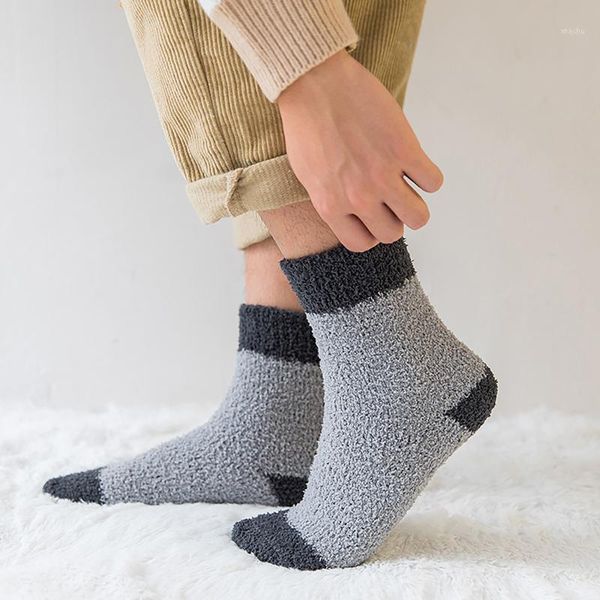 

winter men coral fleece warm socks male middle tube fashion simple sleeping home socks man's sports comfortable solid stocking#41, Black