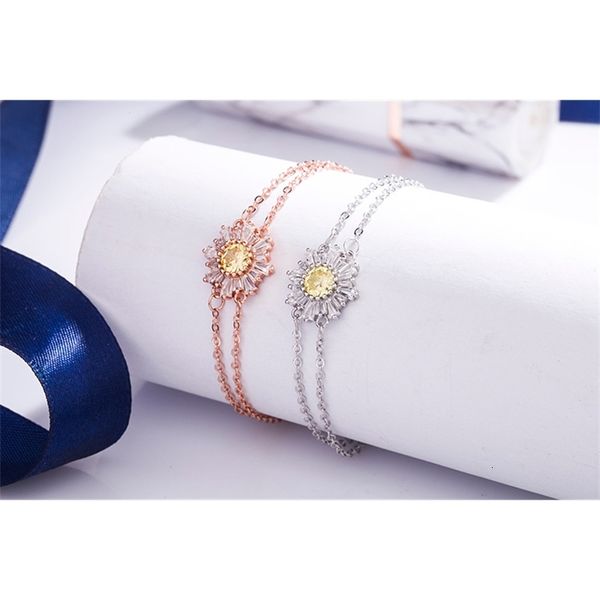

friendship design 925 sunflower sterling bracelets silver zircon sister gifts bracelet team work girls fashion floral jewelry