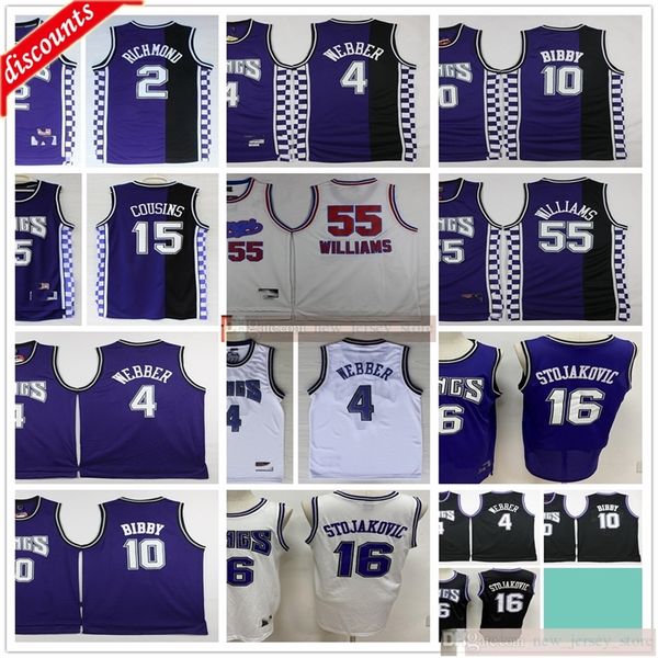 

retro baskeball demarcus 15 cousins jerseys webber bibby stojakovic richmond jersey man purple white black for size s-xxl, Black;red