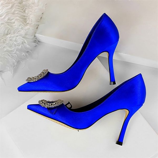 

2019 women fetish 9.5cm high heels female bridal heels pumps lady scarpins blue green pink glitter crystal rhinestone red shoes t200525, Black