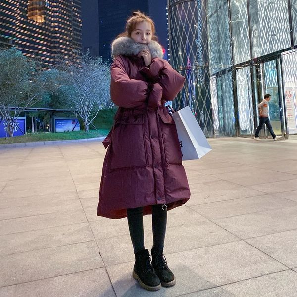 

2021 new women's coat new winter 90% white duck down solid with loose fur hoodie fashion big cotton jacket g2 yzgi, Black