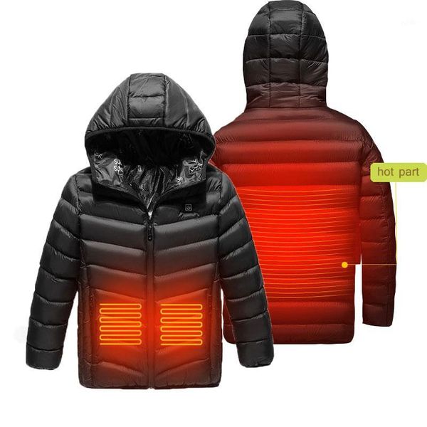 

outdoor t-shirts children usb heated warm front and back winter hooded jacket motorcycling boy skiing running coat smart heating1, Gray;blue