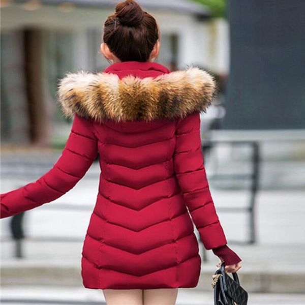 

2021women winter hooded warm coat plus size artificial fur collar cotton padded jacket female long parka wadded jaqueta feminina y190828, Black