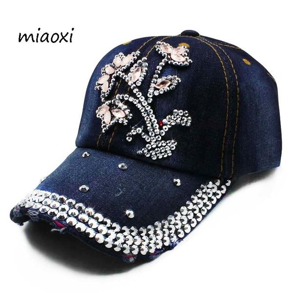 

miaoxi new fashion floral adjustable women cowboy denim baseball cap jean summer hat female girls caps snapback bone hats c0123, Blue;gray