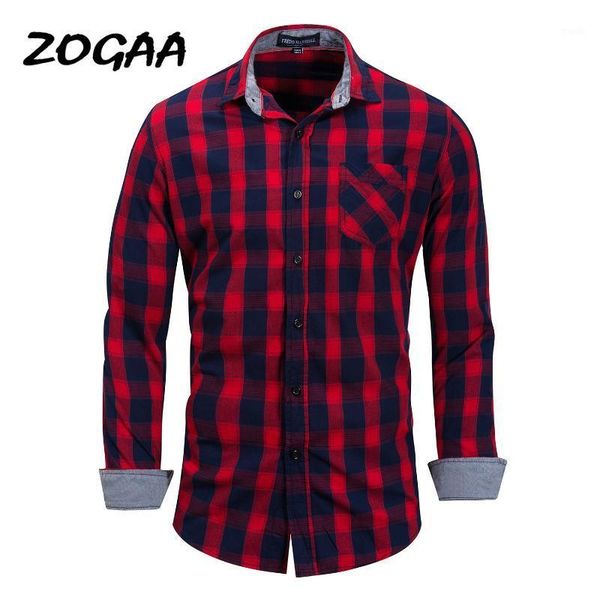 

men's casual shirts zogaa 2021 men's shirt plaid comfortable simple wild long sleeve1, White;black