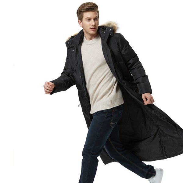 

white duck korean winter jacket with a fox fur collar, man jacket, warm parka f9in, Black