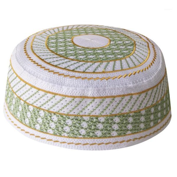 

boutique embroidered prayer hats green hats men arabic islamic round caps accessories turban bonnet caps adults knitting1, Red