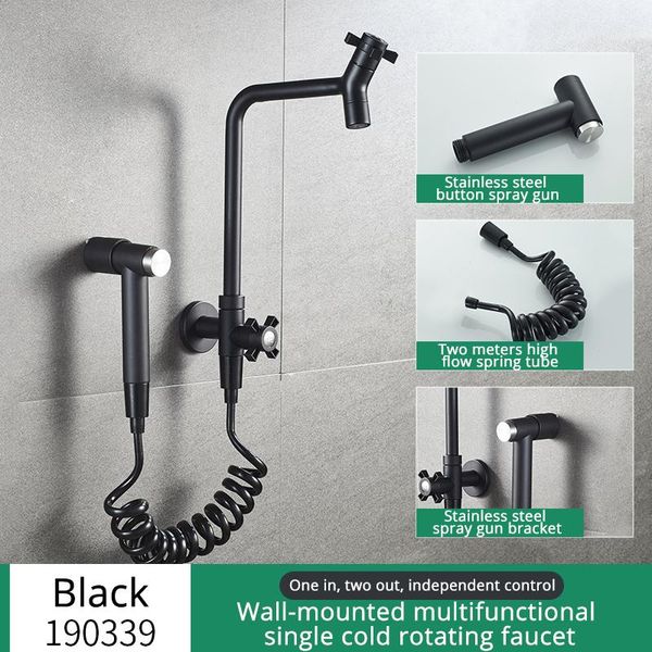 

304 stainless steel black wall mounted single cold bathroom tap mop pool tap bathroom spray gun with cleaning faucet bbyhly