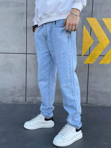 

men slant pocket straight leg jeans h2dk#, Blue