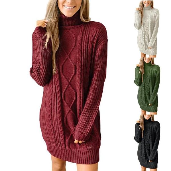 Women's Sweaters Wine Red Oversized Turtleneck Sweater Dress Women Warm Autumn And...