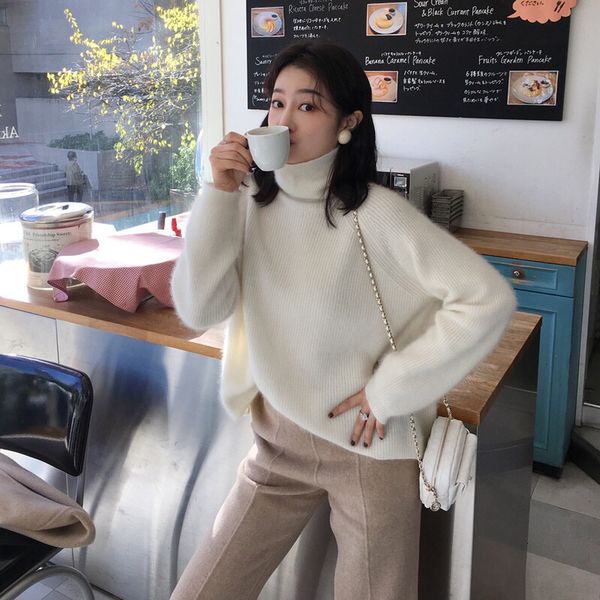 

2021 women loose bluffs 100% pure wool knitting lungs new winter jumeprs 4 soft colors plus size for ladies q463, White;black