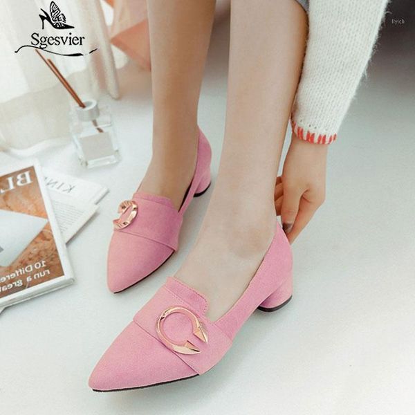 

dress shoes sgesvier 2021 autumn size 31-46 office lady med heel women pointed toe thick heels flock pumps party female footwears b3881, Black