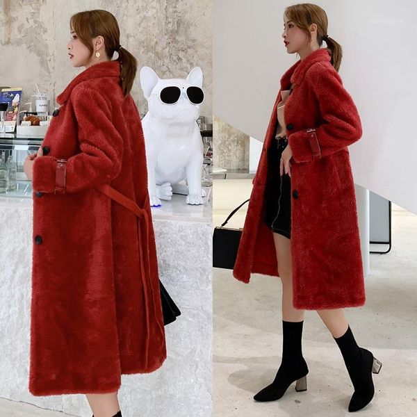 

women's fur & faux women 2021 winter slim thick warm lambswool coats sheep shearing jacket female fashion overcoat casual teddy long co, Black