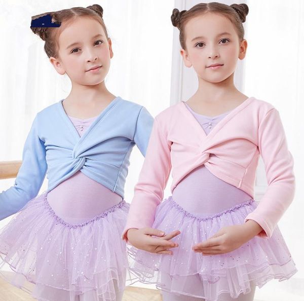 

stage wear girls' classic thick ballet long sleeve wrap kids dance ballerina front twist fleece warm pink blue, Black;red