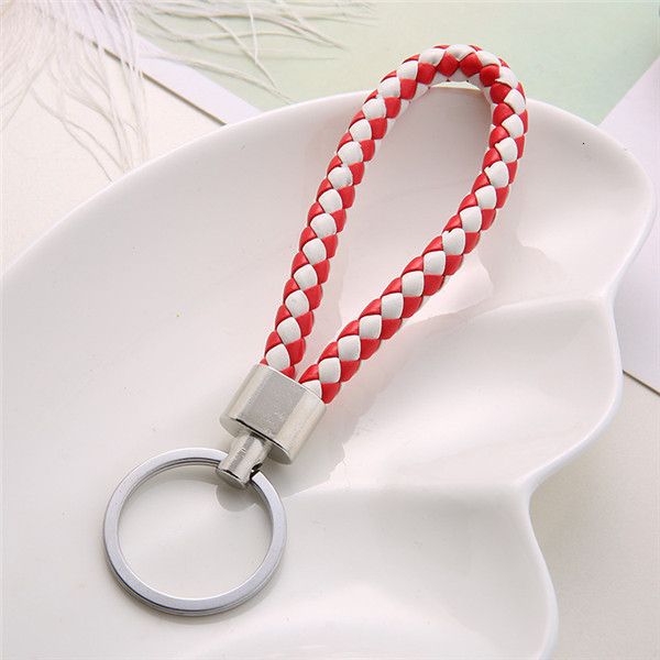 

factoryoovgcolor braided cr pu leather woven mix keychain rope rings fit diy circle pendant key chains holder car keyrin, Silver