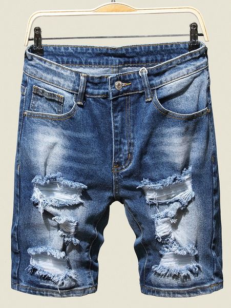 

men cat whisker ripped denim shorts q0qc#, Blue