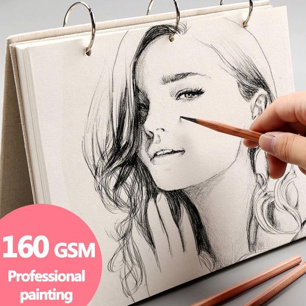 

spiral sketchbook super thick notebook retro linen hardcover, 120 pages 160 gsm, professional painting, replacable refill, Purple;pink