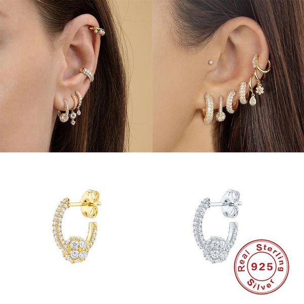 

stud s925 sterling silver earring for women fashion pave spherical earrings zircon diamond korean ins jewelry brincos, Golden;silver