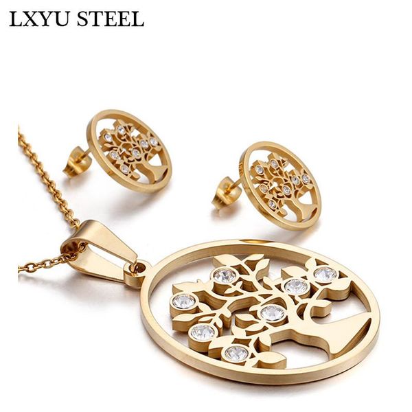 

316l stainless steel white cz big tree jewelry set for women choker necklace earrings plant wedding decoration christmas gift, Silver