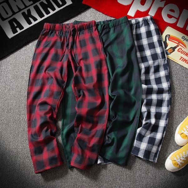 

men full cotton plaid trousers slim fit spring men's slim casual long pants pantalones hombre male harem jogger pants 201118, Black