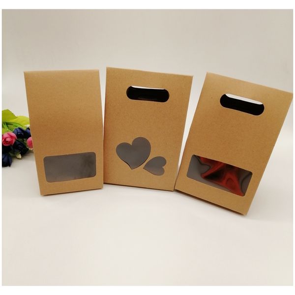

50шт сердца крафт бумажный мешок бумажные пакеты для подарков еда свадебная сумка ювелирных изделий с ручкой окна упаковка хранения сумка кр