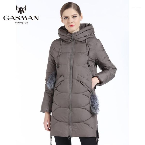 

gasman 2019 women down jacket winter medium length female thick hooded down parka brand coat windproof overcoat with natural fur1, Black