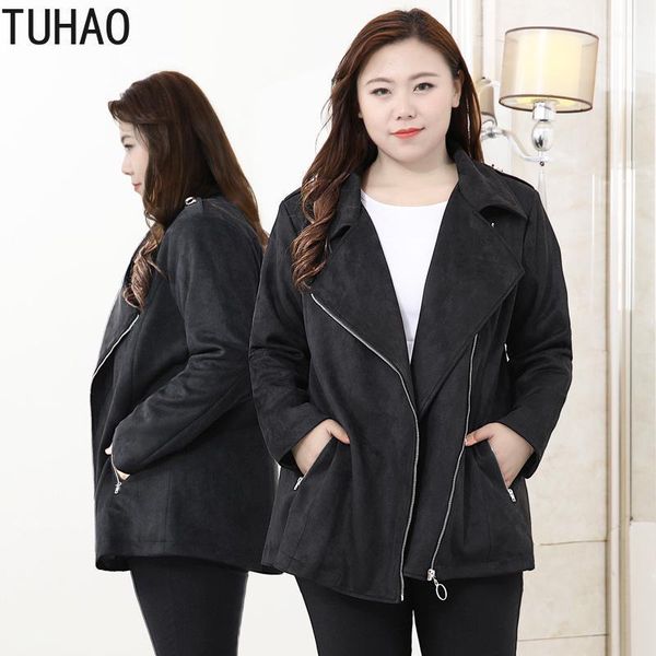 

tuhao 2019 plus size 10xl 9xl 8xl women's suede jacket autumn winter long sleeve female black office lady elegant jackets wm151, Black;brown