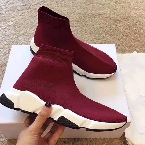 

knitted solid color socks trainers breathable speed runner shoes new designer casual shoes with box, Black