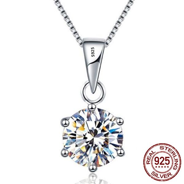 100% Real 925 Solid Silver Pingente Colar Redondo Luxo 8mm 2.0ct Zirconia Diamante Jóias Fine para Mulheres Presente