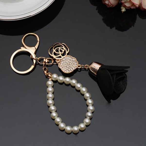 

new camellia flower leather keychain bag pendant car ornaments creative gifts long key chain buckle key ring 17 colors eh816 h wmtzvu, Slivery;golden