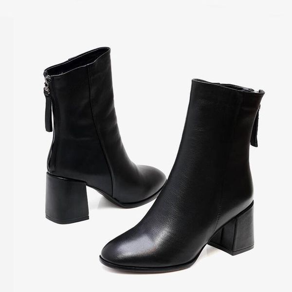 

high heels short plush snow boots leather black autumn winter shoes for women heels ankle boots women shoes high heel1