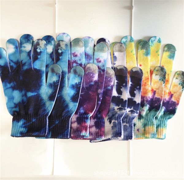 

designers tie-dye printed gloves knitted gloves woolen touch screen glove winter gloves knit finger glove stretch mittens knitting e112403, White