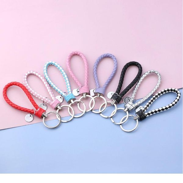 

5pcs color mixing pu leather keychain car keyrings rope bts keychain diy bag pendant key chain holder gifts jewelry acc jllyce