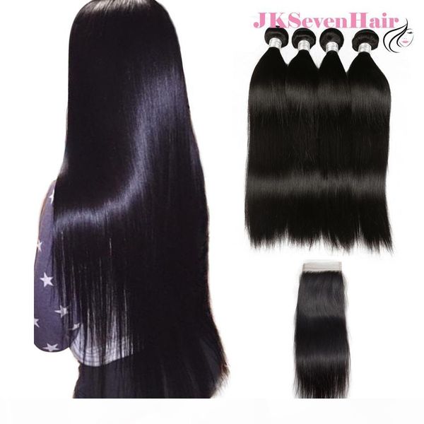 

12a grade brazilian straight virgin human hair extensions 4pcs with 4x4inch lace closure malaysian peruvian indian hair weaves with closure, Black