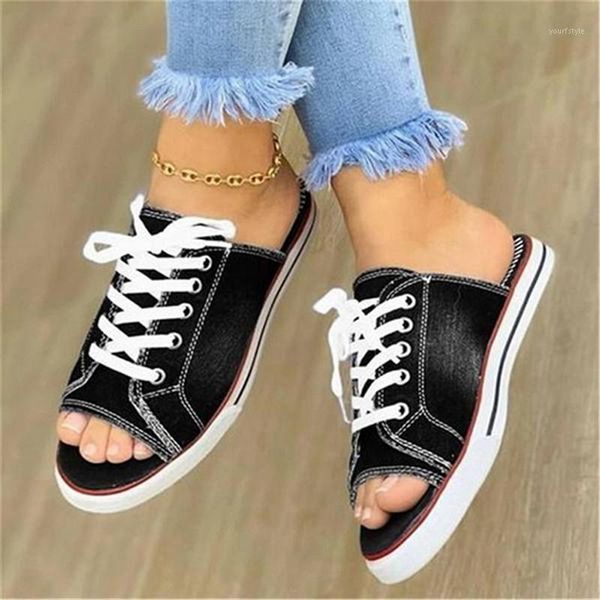 

women slippers summer hollow out breathable slippers sandals flat women canvas casual shoes lace up flip flops mules black blue1