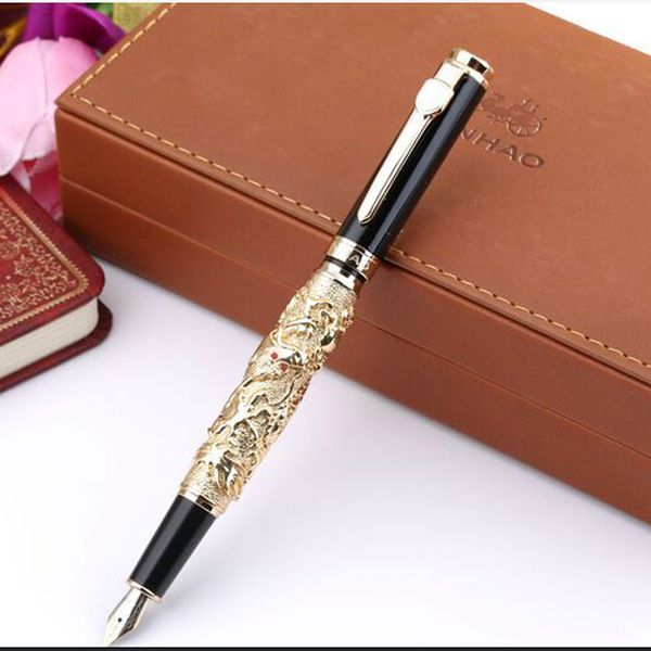 Jinhao Dragon Fountain Pen Temple Temple Rilievo Nero Golden Silver Gun Grigio Studente Studente Studente Cancelleria per ufficio