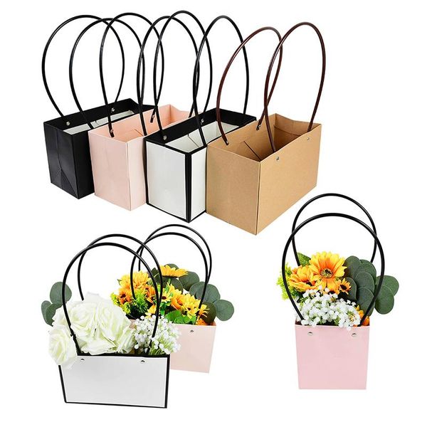 

portable flower box waterproof paper handy gift bag wedding rose party bouquet basket gift box packaging for birthday candy cake