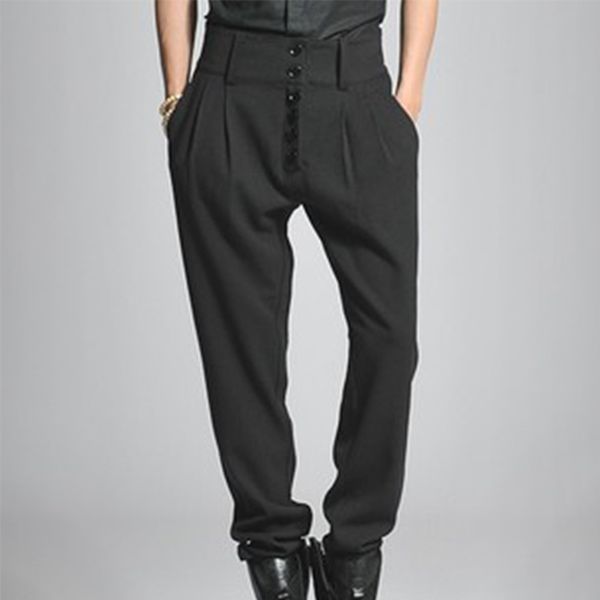 

autumn and winter plus size men's korean version of the new fashion tide men's pants casual harem pants breasted high-waist hand 2, Black