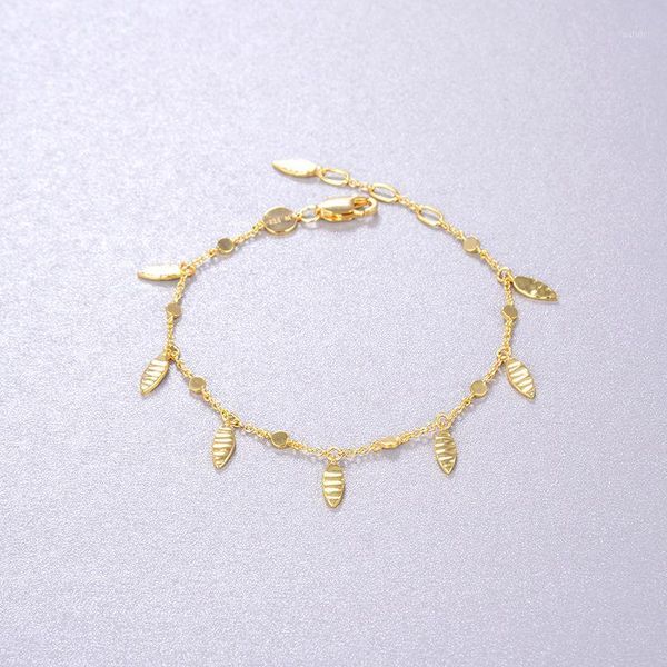 

cmajor sterling silver gold plated fine jewelry delicate fashion elegant temperament leaf shape chain bracelet for women1, Golden;silver