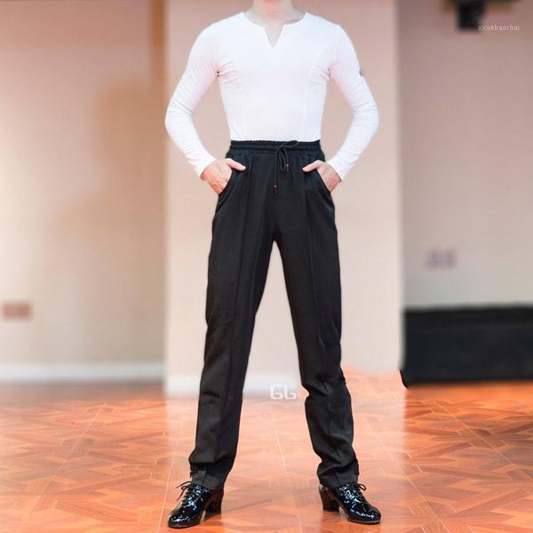 

men's latin dance pants elastic waist loose harlan practice trousers for male ballroom cha cha samba stage dance pants dl52361, Black;red