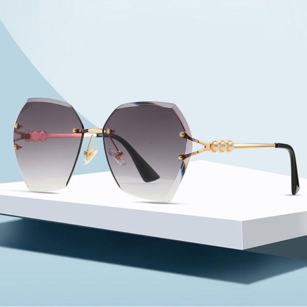 

sunglasses rimless polarized women 2021 luxury vintage oversized sun glasses retro mirror pink sunglass uv400 shades for, White;black