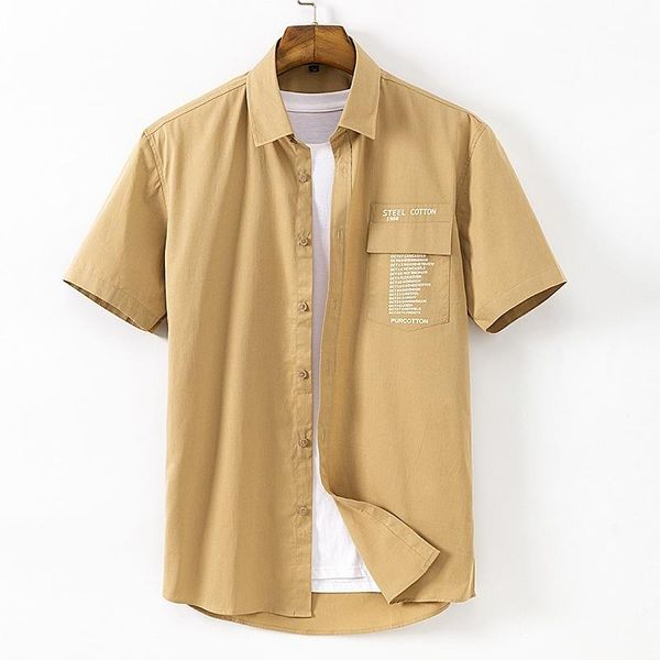 

2021 summer new shirt 100% cotton male korean self-cultivation trend handsome youth shirts men's half-sleeved shirt dropshiping, White;black