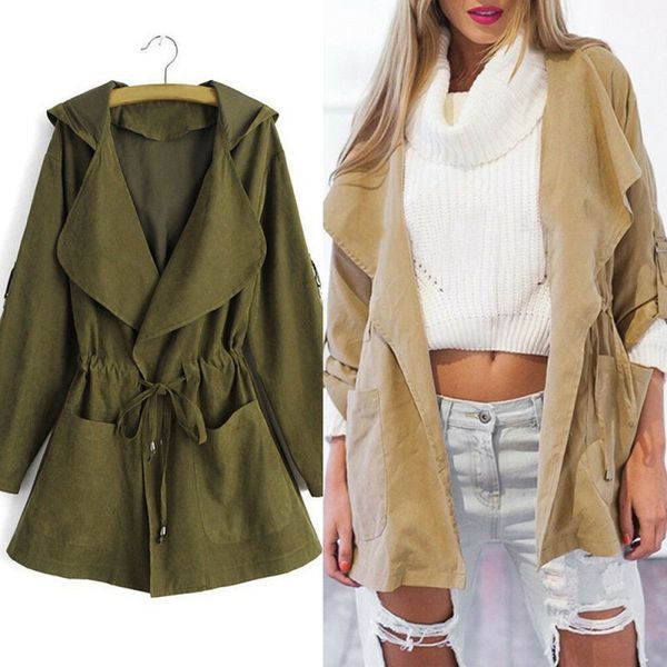 

women's coat longsleeve hooded jacket windbreaker parka pockets cardigan, Black
