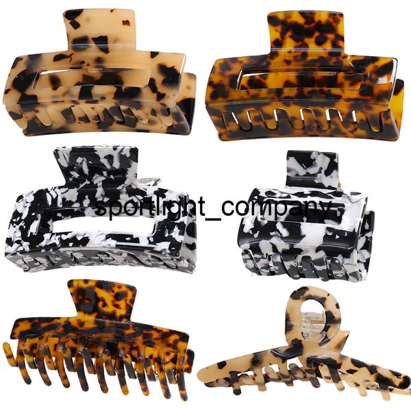 

2022 korean geometric acetate hair claws big size square hair crabs clip leopard grain hair clamps for women fashion hair-accessories, Slivery;white