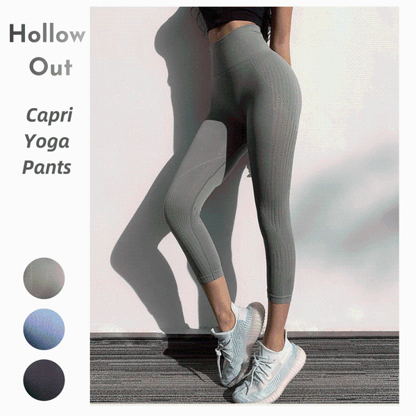 

seamless yoga carpi pants crop hollow out push up high waist leggings gym tights tummy control fitness running, White;red