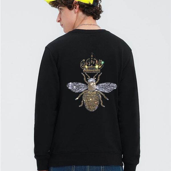

2021 new men pullover sweatshirts diamond stone plus size hoodies long sleeve hoody male autumn drill back side 2trs, Black