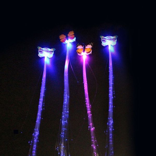 

35cm butterfly luminescence ponytail girl party optical fiber noctilucent hairpin colorful children led toys glow 0 75jf o2
